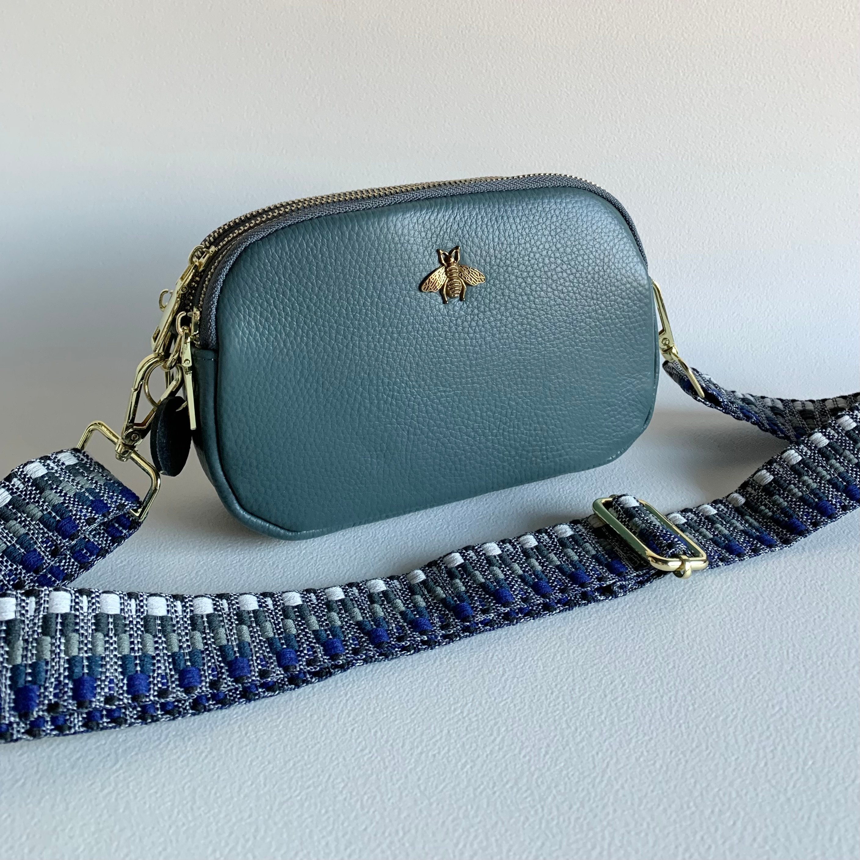 Embroidered Adjustable Handbag Strap, Purse Strap, Camera Strap - Andina  Blues and Pink