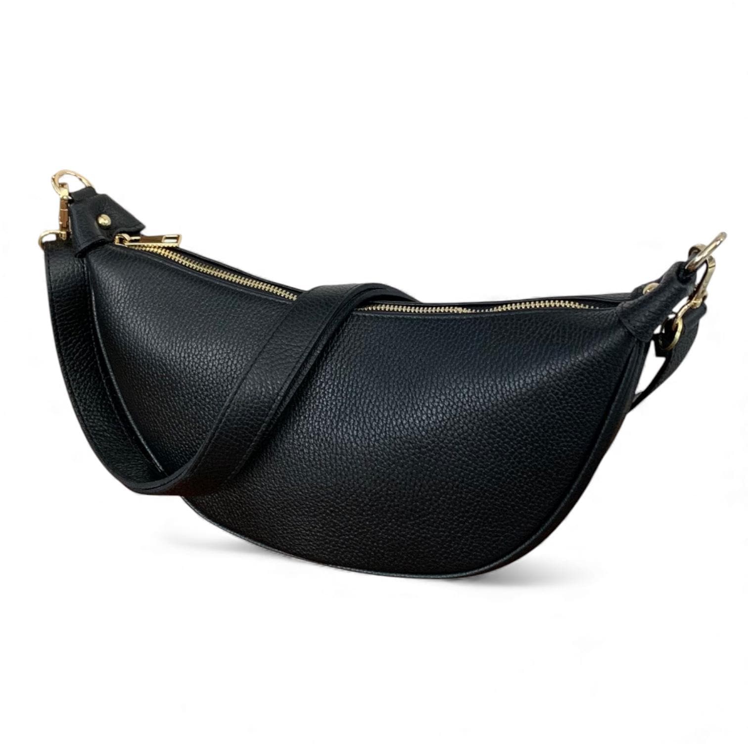 Personalised Leather Moon Bag: Black Crossbody Shoulder Bag by