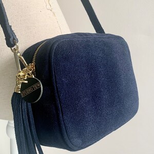 Bright Blue Leather Box Handbag, Crossbody Bag Blue, Camera Box Handbag Blue, Tassel Blue Bag, Leather Crossbody Blue