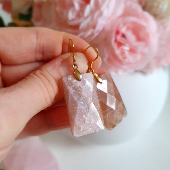 Boucles D'oreilles Argent Chaine Tige Avec Pierre De Soleil - Marque ROSEMIMOSA | Neuf Avec étiquettes