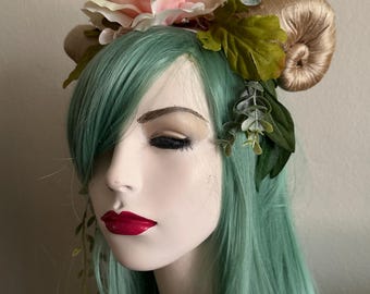 Apricot Blossoms Horned Goddess Headdress Renaissance Fair, Fairy Festival