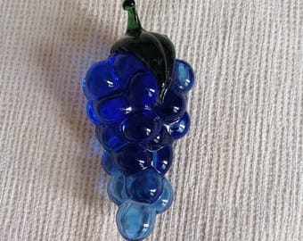 Grappe De Raisin En Verre Bleu – 12,4 Cm – Objet Décoratif Vintage