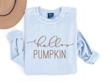 Hello Pumpkin Cord Sweatshirt | Fall Crew Neck | Loungewear | Cord Sweatshirt | Fall Apparel |
