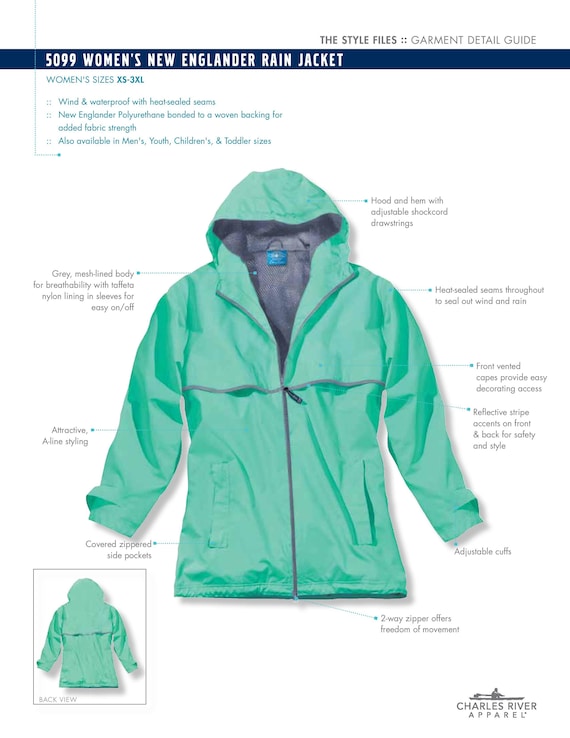 Charles River Rain Jacket Youth Size Chart