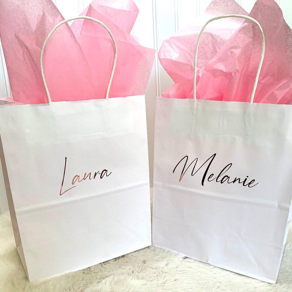 Gift Bags with Names, Bridesmaids Gift Bags, Personalized Gift Bags, Bachelorette Party Gift Bags with Names, Paper Gift Bags with names