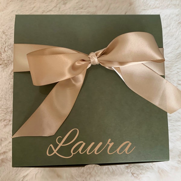 Empty Personalized Bridesmaid Proposal Box with Ribbon - Sage Green Personalized Box Only- Build Your Own Box- Boho Wedding gifts (8x8x3.5)