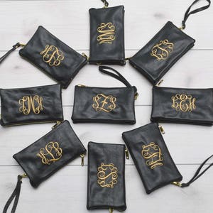 Monogrammed Crossbody Clutch | Faux Leather Clutch | Ladies&#39; Crossbody | Monogram Clutch | Monogram Wristlet Wallet