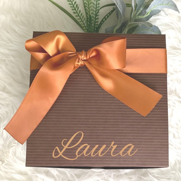 Empty Personalized Bridesmaid Proposal Box with Ribbon - Terracotta Personalized Box Only- Build Your Own Box- Boho Wedding gifts (8x8x3.5)