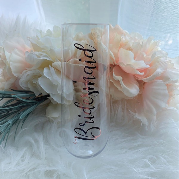 Plastic Stemless Flute Champagne Shatterproof - Bridesmaid Gift - Personalized Name Plastic Champagne Flute - Toasting Flute - Mimosa