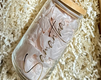 Personalized Glass Cup with Lid | Bridesmaid Gifts | Birthday Gift | Mother's Day Gift| Gift For Her | Iced Coffee Bachelorette Party Favors