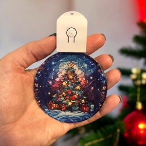 LED Christmas Tree Ornament Stained Glass Look Alike, Color Changing Decoration, Light Up Xmas Decor, Holiday Gift, Festive Ornament