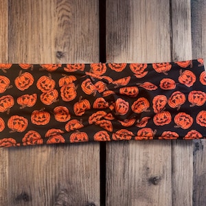Halloween Pumpkin Twist Headband | Stretchy Fall Headband | Jack-O-Lantern Head Wrap | Soft Halloween Hair Accessory