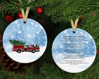 Firefighter ornament; firefighter prayer; MDF material, personalized Christmas ornament; gift for firefighter fireman; Christmas