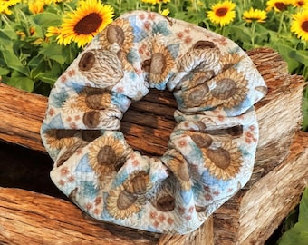 Highland Cows Hair Scrunchie, Sunflowers Scrunchie, Hair Accessory, Floral Hair Tie, Gift For Her, Cute Hair Bands