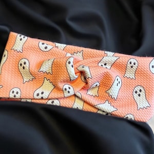 Ghost halloween headband, spooky cute stretchy and soft, messy bun or Top Knot Hair, twist headband