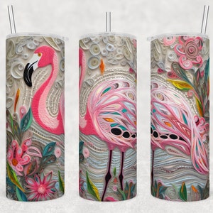 Bestickter Flamingo 20 oz Skinny Tumbler Sublimation, Edelstahl, spülmaschinenfest, Epoxy frei