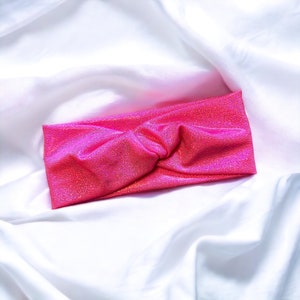 Hot pink Glitter headband, stretchy and soft, messy bun or Top Knot Hair, twist headband great for running/yoga
