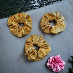 Gold Glitter Hair Scrunchie, Sparkly Hair Tie, Elastic Scrunchie, Shiny Ponytail Holder, Twinkling Hair Accessory