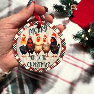 Chicken Humor Merry Clucking Christmas Ornament, Personalized Farmhouse Decor, Handmade Holiday Gift