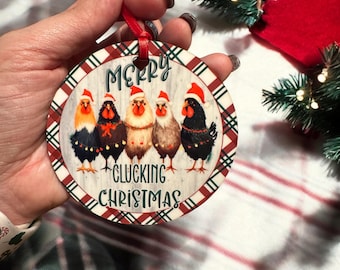 Chicken Humor Merry Clucking Christmas Ornament, Personalized Farmhouse Decor, Handmade Holiday Gift