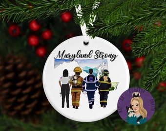 Maryland strong first responders ornament; MDF material; personalized Christmas ornament; gift for first responders; Christmas