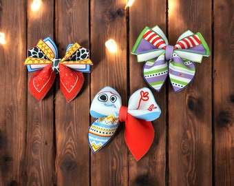 Toy Story Ribbon Hair Bows, Woody and Buzz Lightyear Inspired, Kids Hair Accessories, Disney Bow Clips, Fun Gift for Girls