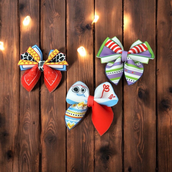 Toy Story Ribbon Hair Bows, Woody and Buzz Lightyear Inspired, Kids Hair Accessories, Disney Bow Clips, Fun Gift for Girls