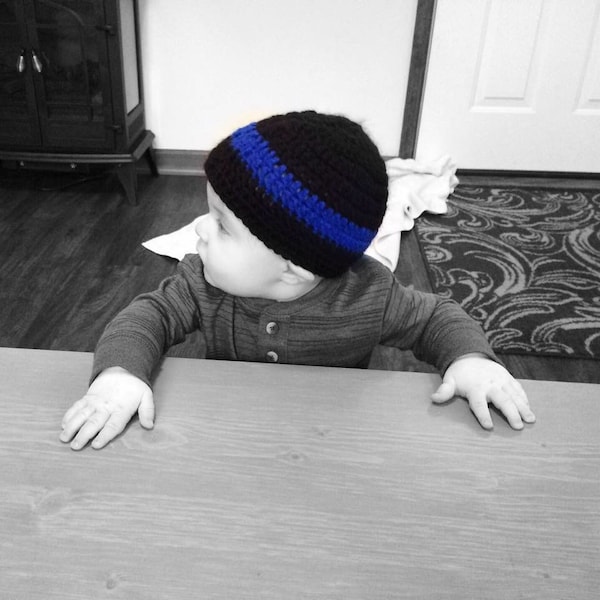 thin blue line beanie, thin red line line beanie, thin gold line beanie, thin white line beanie, crochet beanie