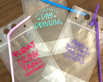 Bolsas para bebidas reutilizables con pajitas, bolsas para bebidas alcohólicas, bolsas para bebidas personalizadas, bolsas para bebidas para adultos