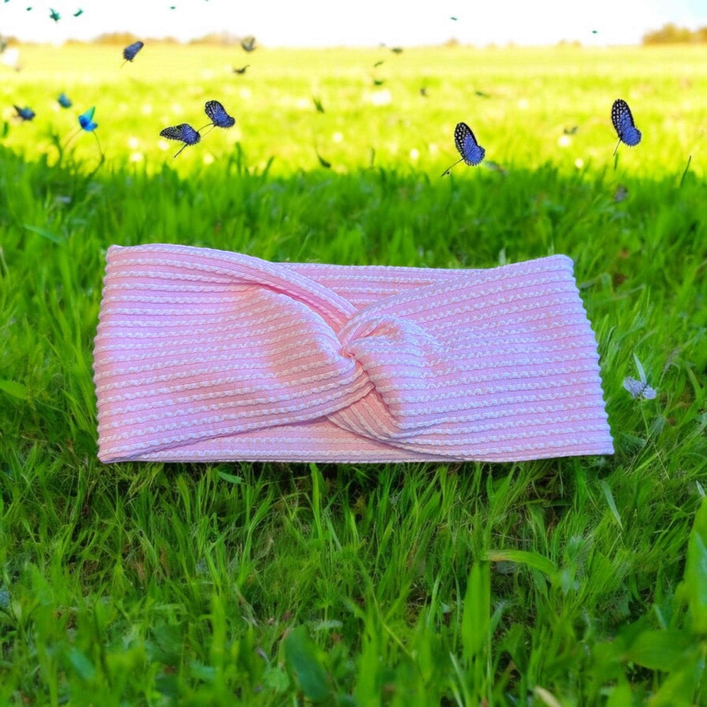 Pastel Pink Stretchy Twist Headband • Woven Rib Knit 