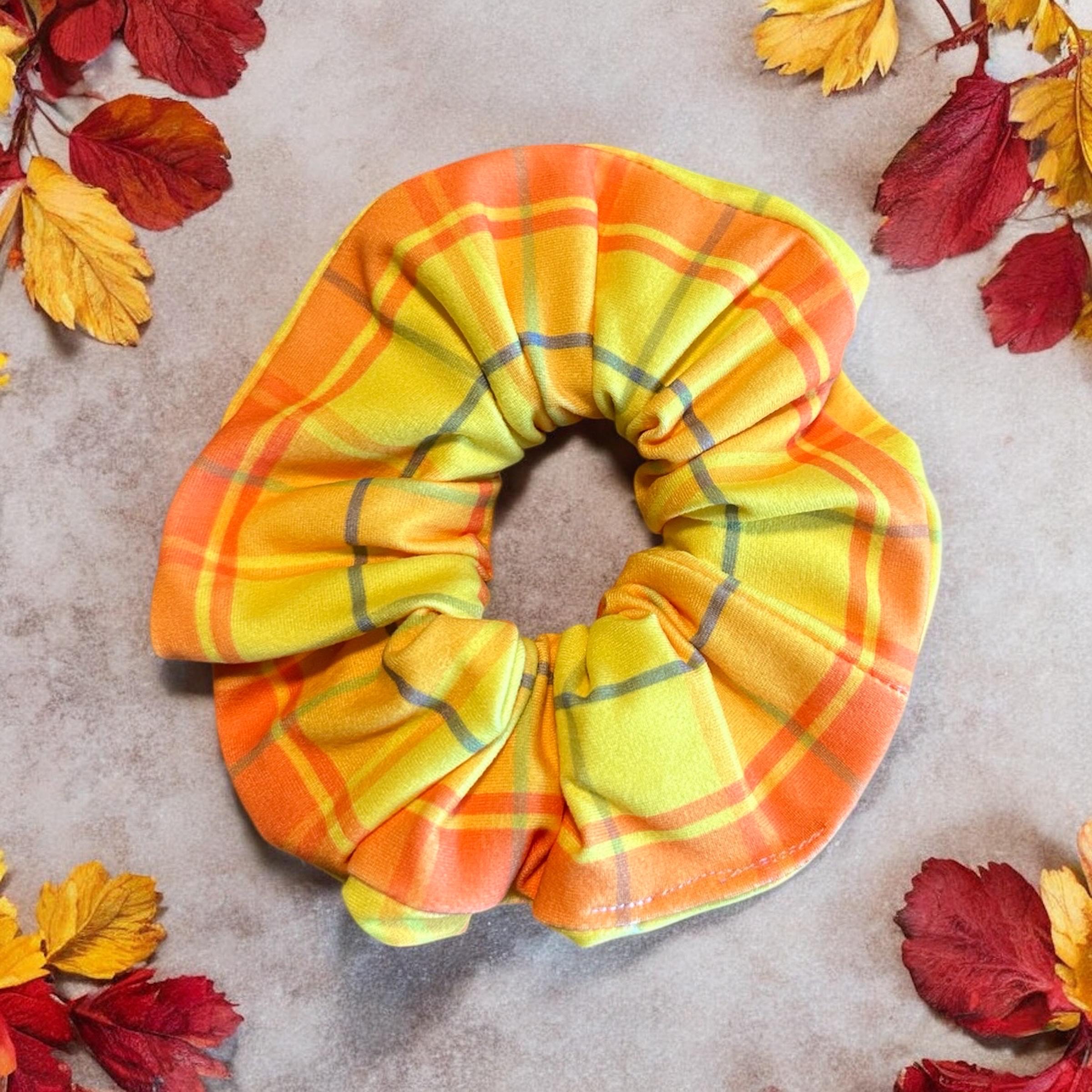 Mickey's Not So Scary Halloween Party Scrunchie, Cast Member Halloween Hair Accessory, Orange Plaid Scrunchie
