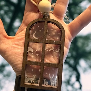 Handcrafted Santa Sleigh Window Ornament, Christmas Tree Decor, Winter Wonderland Scene, Festive Holiday Decoration   READY TO SHIP