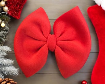 Kerst rode scuba-haarstrik, vakantiehaaraccessoire, feestelijke haarclip, kersthoofdband, rode strikclip, schattige haarstrik