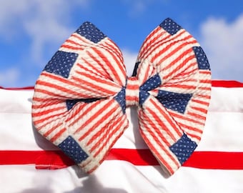 American Flag Bow Tie, Patriotic Bowtie, US Flag Fabric, Independence Day Bow, Red White Blue Bow, July 4th Accessory