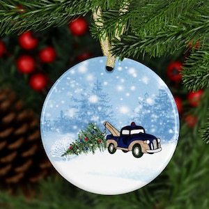 TRANSFER ONLY tow truck ornament; tow truck ornament,  print of 6, 3.2 inches