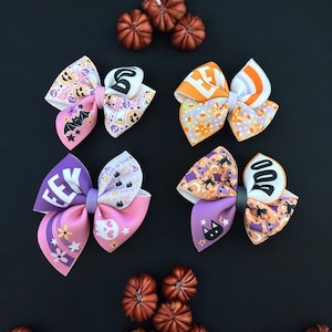 Halloween Girl Bows Set, Orange Black Hair Bows, Fall Hair Accessories, Trick or Treat Hair Clips, Spooky Hair Bow
