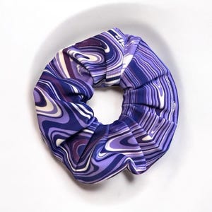 Purple and White Hair Scrunchie • Swim Fabric Scrunchie • Tie-dye Scrunchie • Hair Accessory • Ponytail Holder