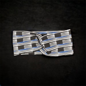 Thin Blue Line Hairband, Police Support Head Wrap, USA Flag Bandana, Patriotic Hair Accessory