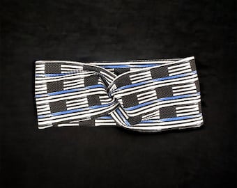 Thin Blue Line Hairband, Police Support Head Wrap, USA Flag Bandana, Patriotic Hair Accessory