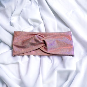 Bubblegum Pink Glitter headband, stretchy and soft, messy bun or Top Knot Hair, twist headband great for running/yoga, light pink headband