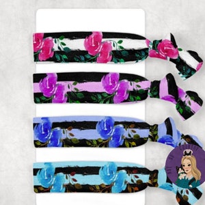 Floral Hair Tie Set, Elastic Hair Bands Pack of 4, Flower Pattern Hair Accessories, Gift for Girls