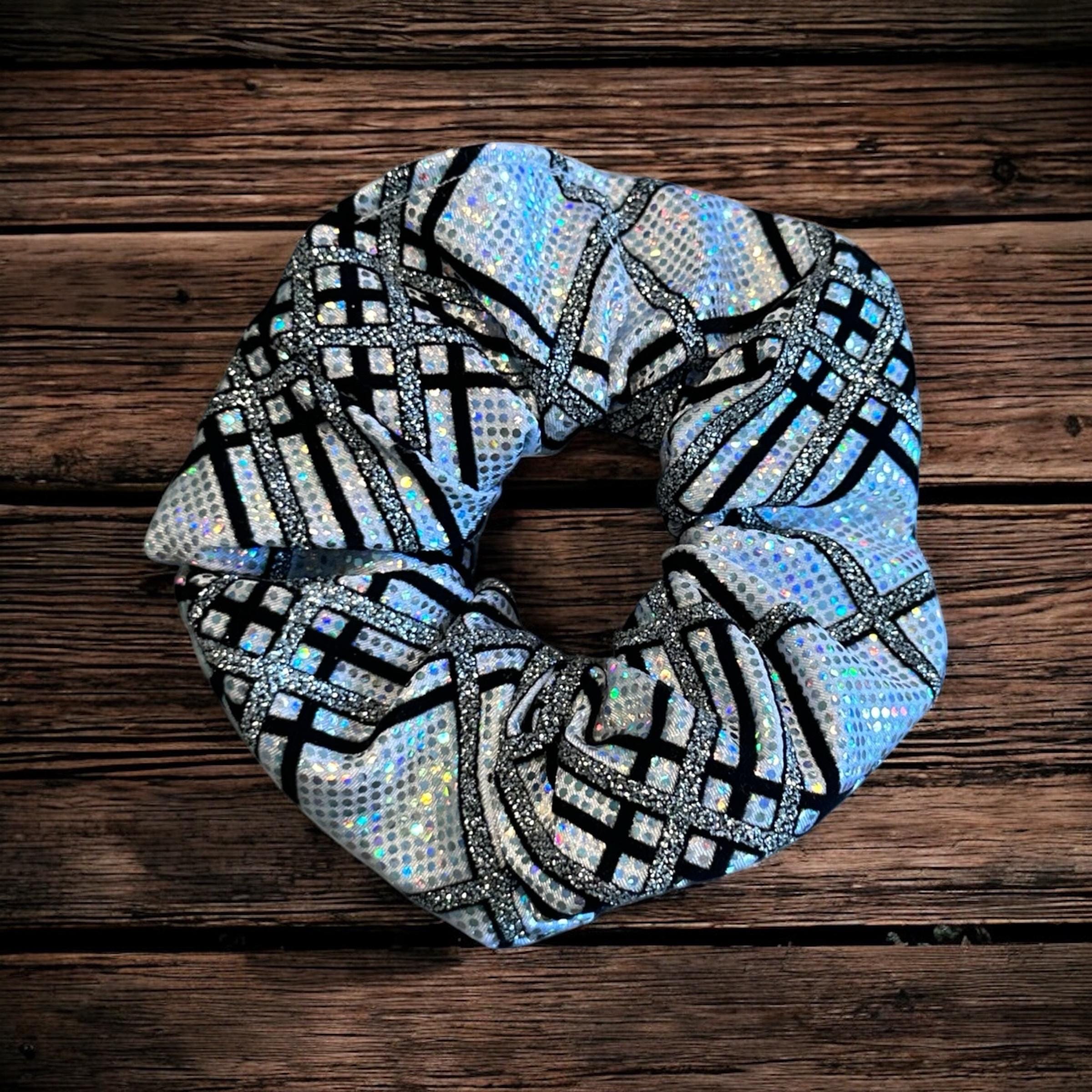 Silver and Black Plaid Hair Scrunchie, Handmade Hair  display picture 3