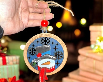 Hand Painted Snowman Christmas Ornament, Holiday Decor, Festive Ornament, Winter Wonderland, Christmas Tree Decoration - READY TO SHIP