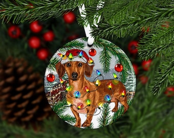 Dachshund Christmas ornament, Dog Christmas ornament,  Western Christmas ornament, dachshund Santa hat and Christmas tree ornament