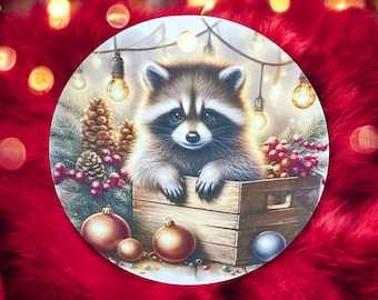Adorno navideño de mapache, decoración de animales del bosque, decoración de árbol, regalo navideño, adorno lindo
