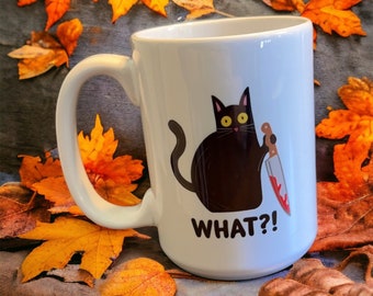 Op de herfst geïnspireerde zwarte kattenmok - 15 oz - Perfect cadeau voor kattenliefhebbers en -eigenaren - Halloween-geïnspireerde mok - Spooky