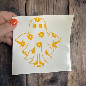 Daisy Ghost Decal Sticker, Cute Vinyl Decal, Laptop Decal, Car Window Decal, Halloween Decor, Ghost Sticker