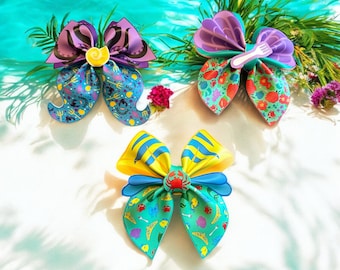 Mermaid Faux Leather Hair Bow Clip, Snap Clip Accessory, Little Mermaid Inspired Hair Bow, Girls Hair Accessory
