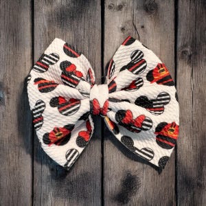 Thin Red Line Mickey Minnie Hair Bow, Firefighter Hair Accessories, Disney Hair Clip, Thin Red Line Bow, Firefighter Gift