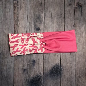 Breast Cancer Twist Headband, Pink Ribbon Headwrap, Cancer Survivor Gift, Supportive Hair Accessory